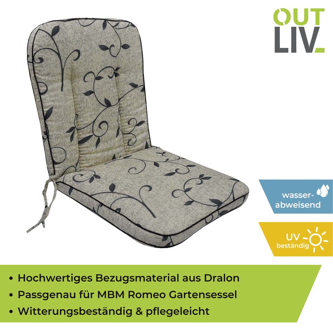 OUTLIV. Romeo Gartenstuhlauflage Niedriglehner 40x90cm Dralon