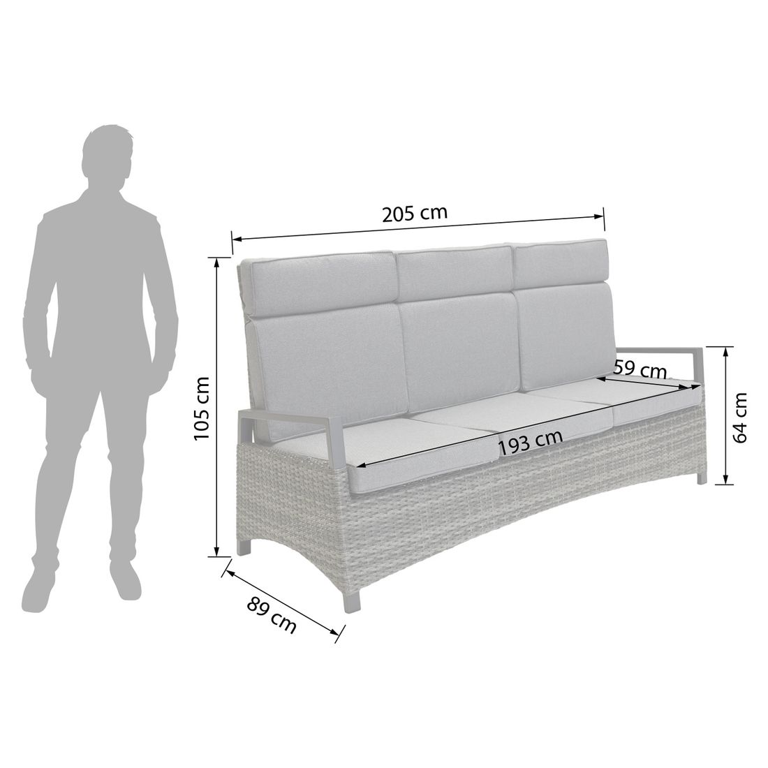 LC Garden Vivera Diningsofa verstellbar Geflecht mit Sitz- und Rückenkissen