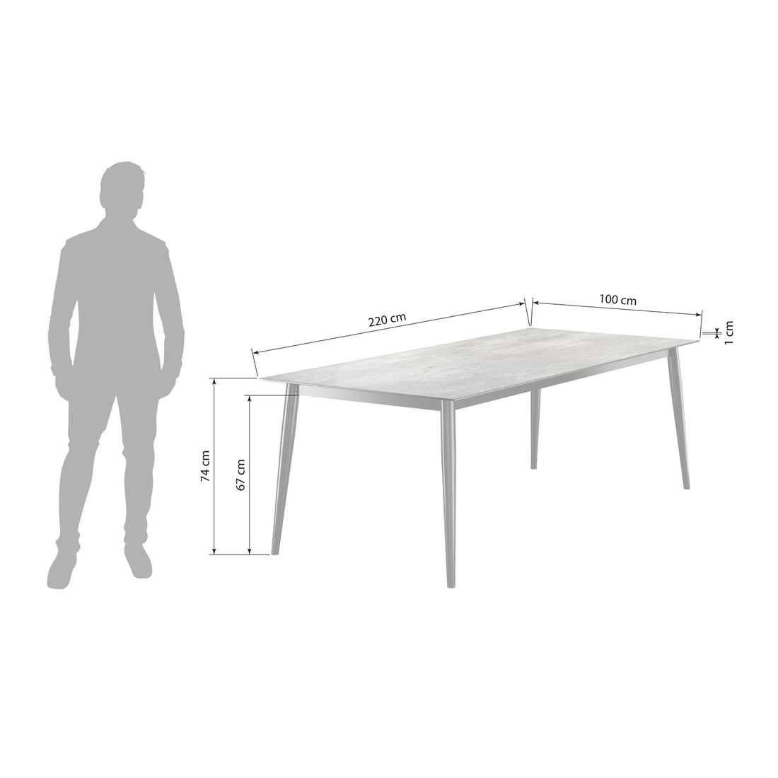 Sieger Gartentisch 220x100cm Rundrohr Aluminium/Polytec