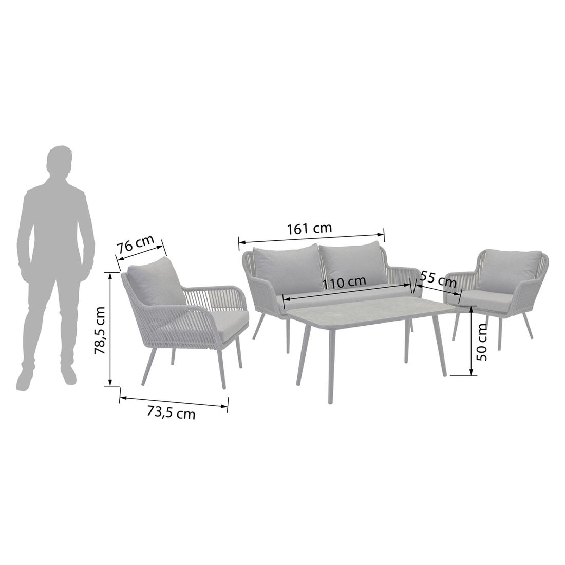 LC Garden Sunera Loungeset inkl. Loungetisch Aluminium/Rope/Olefin