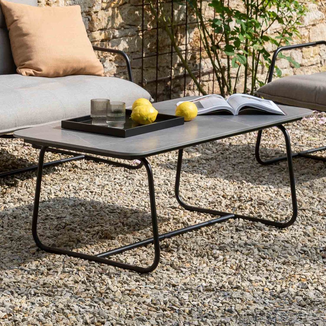 Schöner Wohnen Fontein Loungetisch 120x60cm Aluminium/Keramik