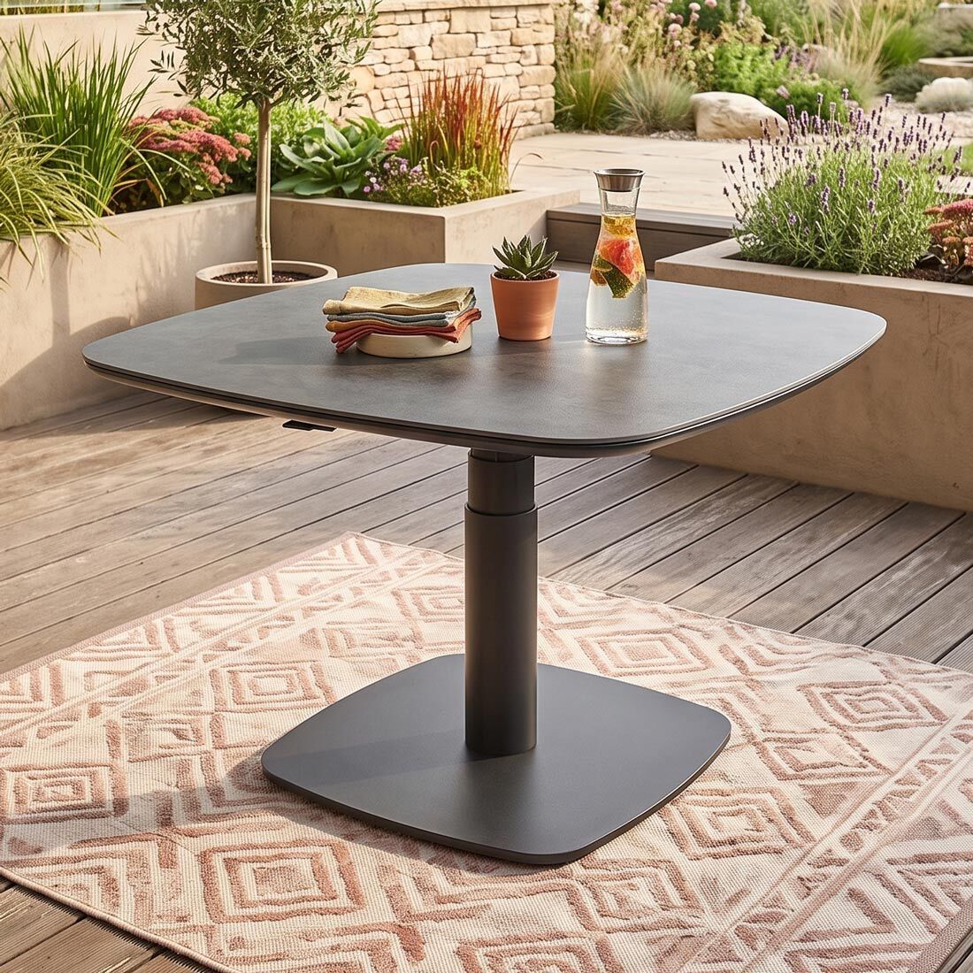 OUTLIV. Valencia Lifttisch 120x120cm Aluminium/Sinterstone