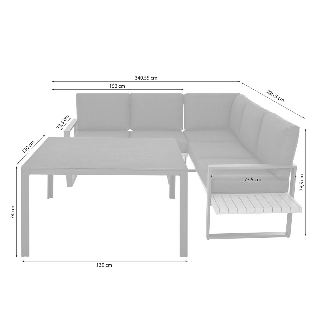 Siena Garden Bari Dininglounge mit Tisch 130x130cm