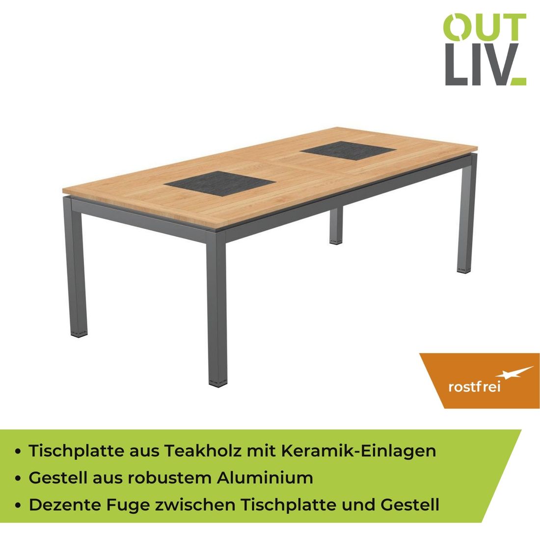 OUTLIV. Davos Ausziehtisch 180/240x100 cm Aluminium/Teak