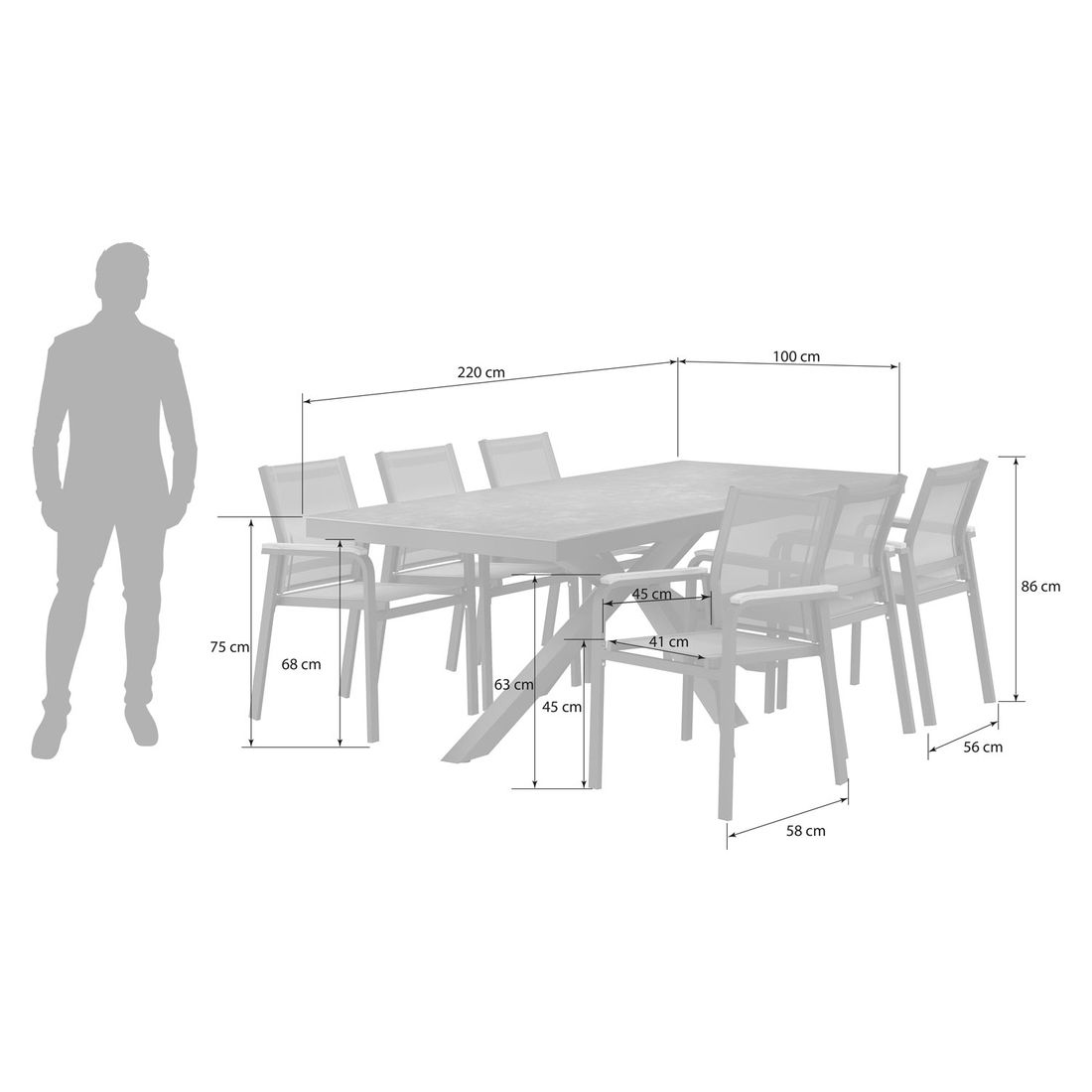 OUTLIV. Florenz Gartenmöbel-Set L (6 Plätze) Tisch 220x100cm X-Form
