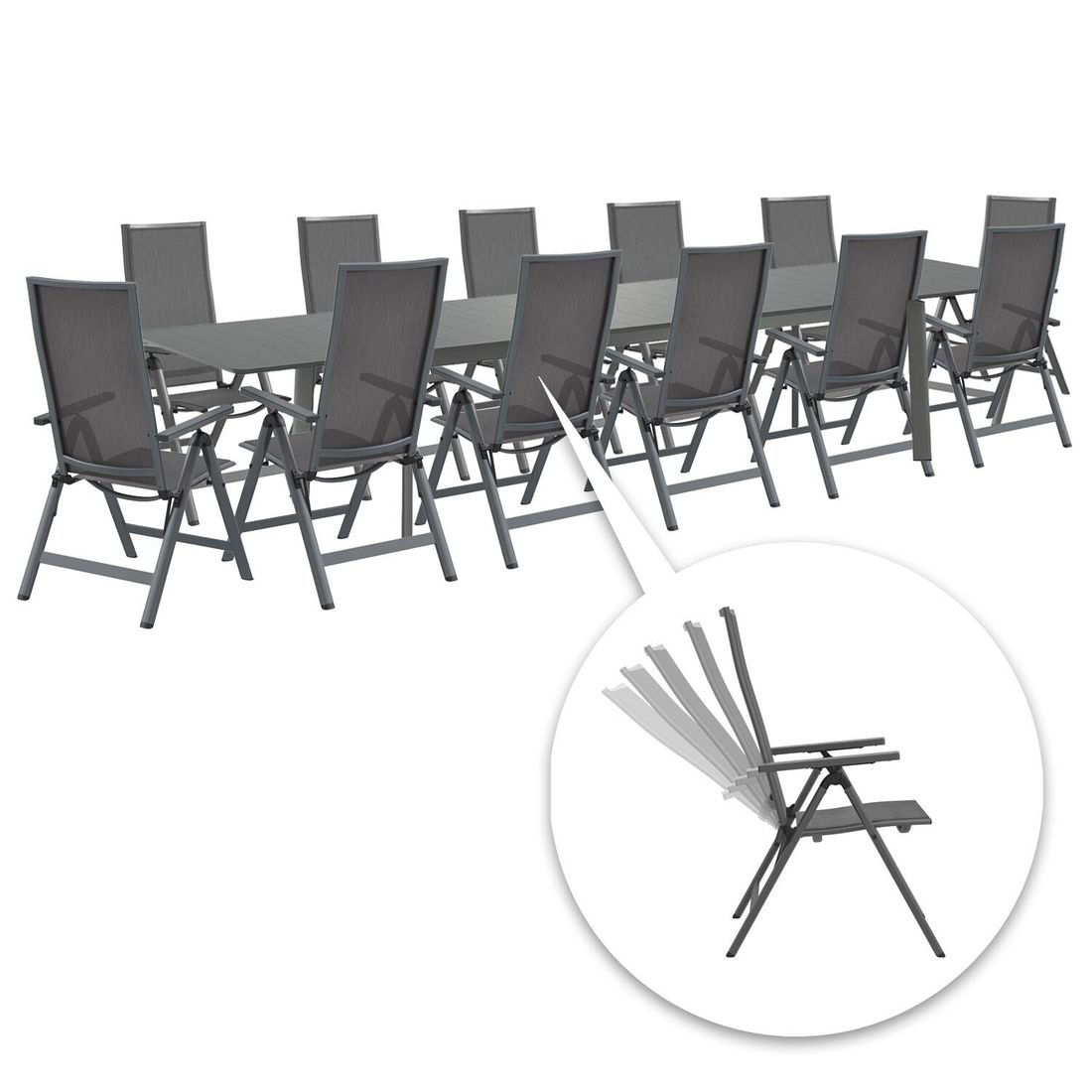 OUTLIV. Jacob Gartenmöbel-Set XXL (12 Plätze) Tisch 266/331/396x110cm
