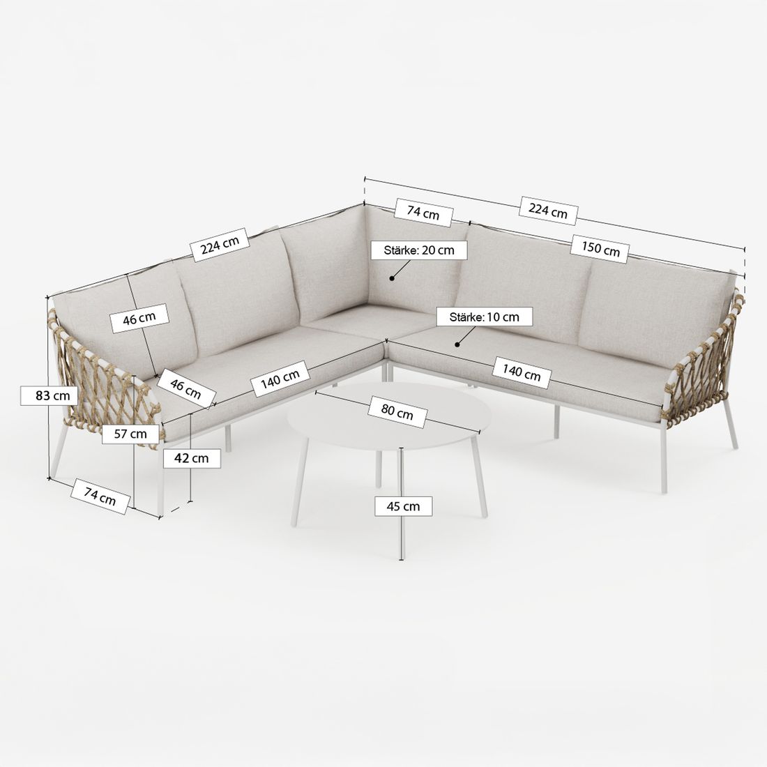 OUTLIV. Tanami Ecklounge inkl. Loungetisch Stahl/Rope/Olefin