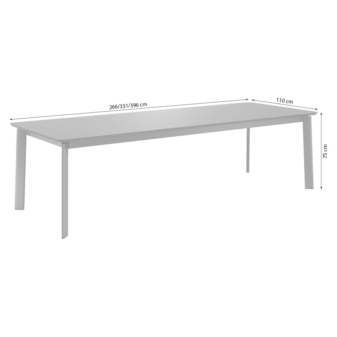 OUTLIV. Milano Ausziehtisch 266/331/396x110cm Aluminium