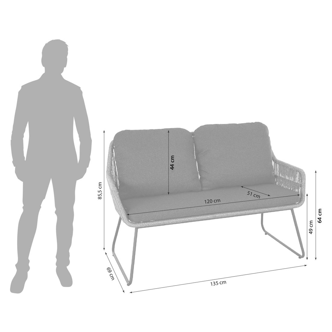 Siena Garden Kansas Diningsofa Aluminium/Geflecht