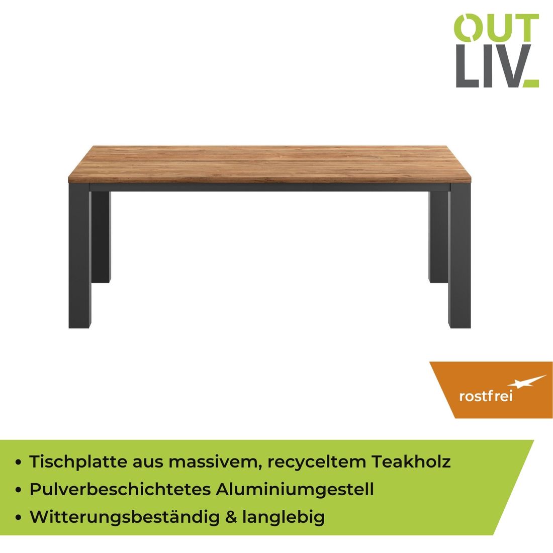 OUTLIV. Atlanta Gartentisch Aluminium/Teak