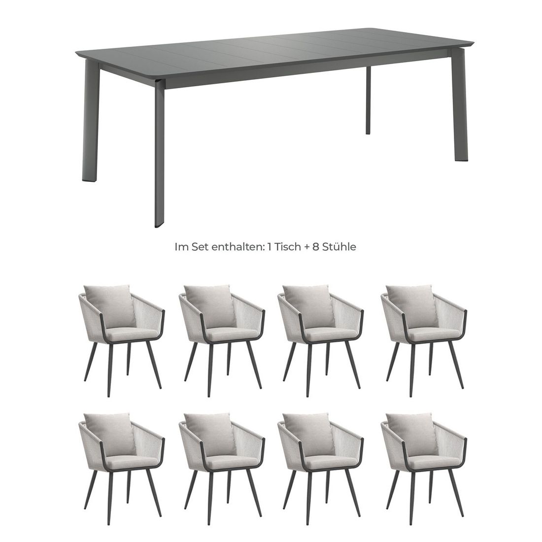 OUTLIV. Alex Gartenmöbel-Set XL (8 Plätze) Tisch 220x100cm