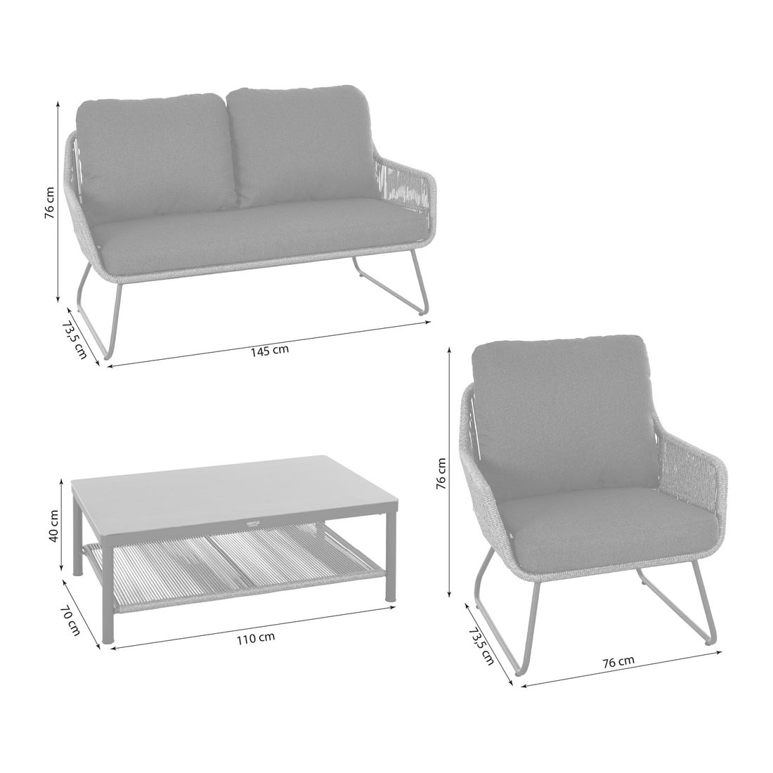 Siena Garden Kansas Loungeset inkl. Loungetisch Aluminium/Gardino-Geflecht