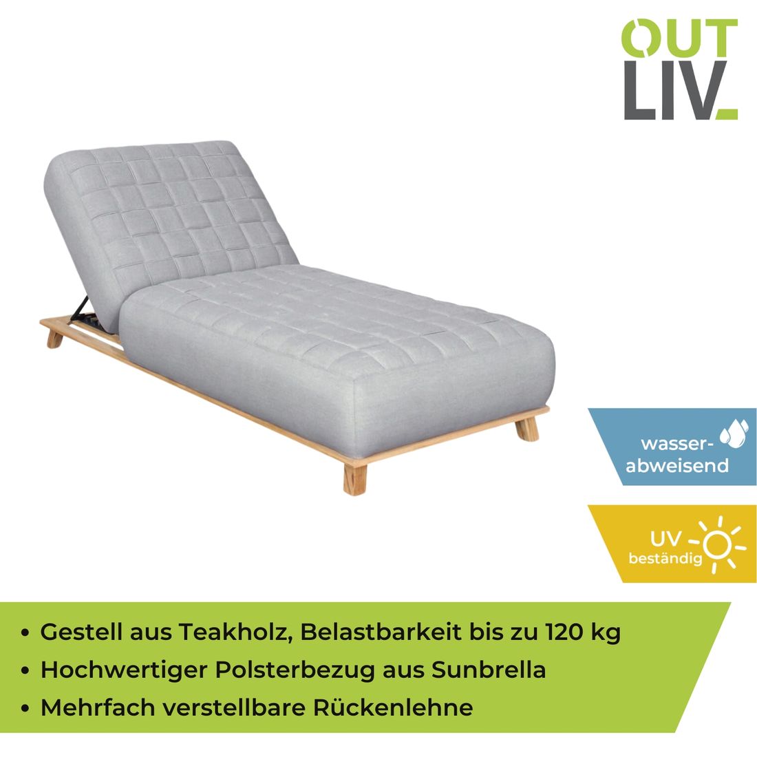 OUTLIV. Icon Gartenliege Teak/Sunbrella