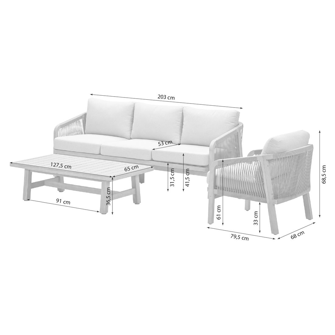 Garden Impressions Santos Loungeset inkl. Loungetisch Akazie/Rope/Polyester