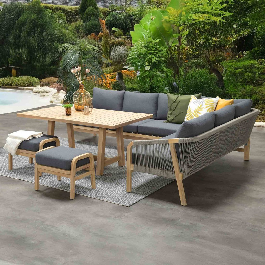 Garden Impressions Santos Dininglounge Tisch 150x90cm Akazie/Rope/Polyester