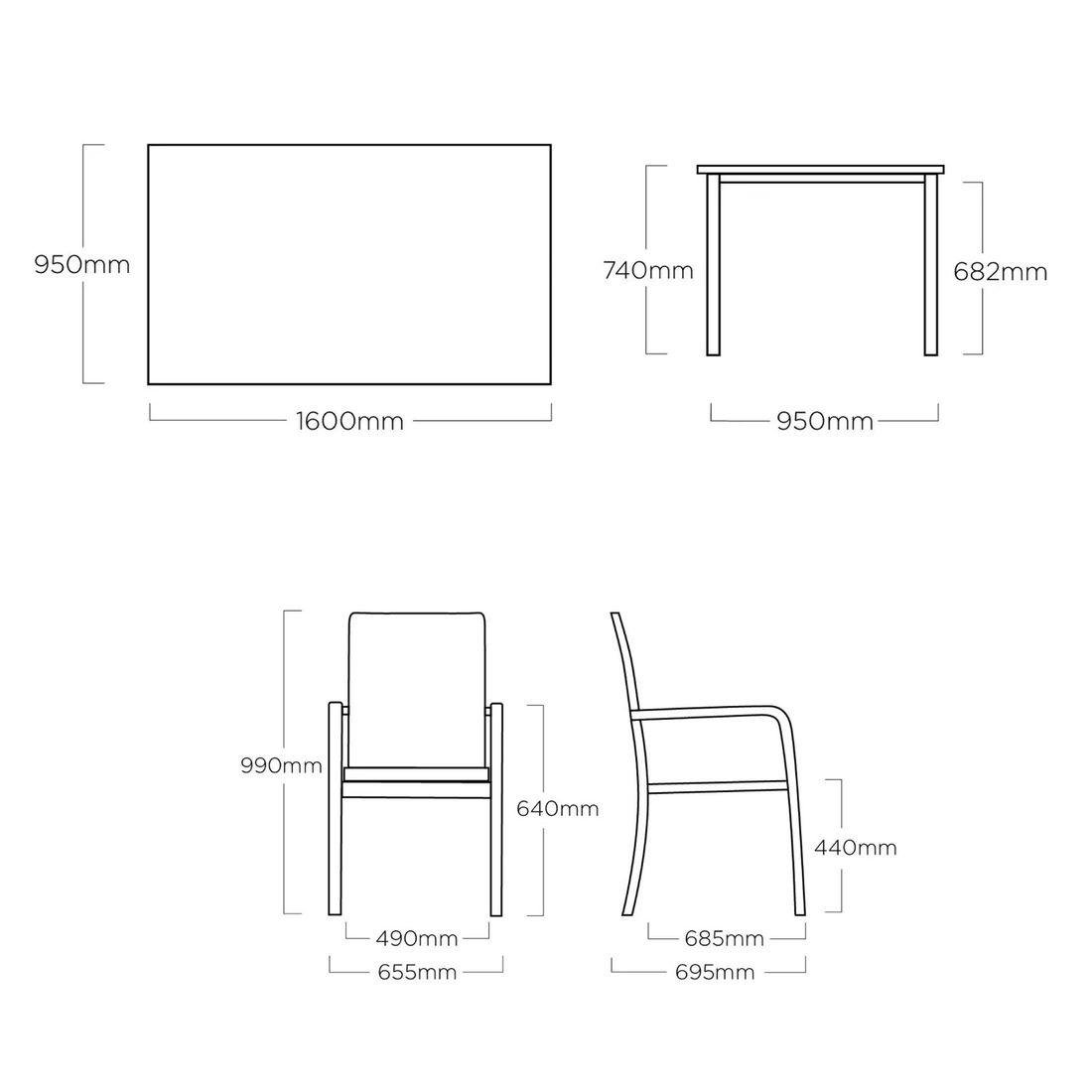 Kettler Basic Plus Gartenmöbel-Set M (4 Plätze) Tisch 160x95cm