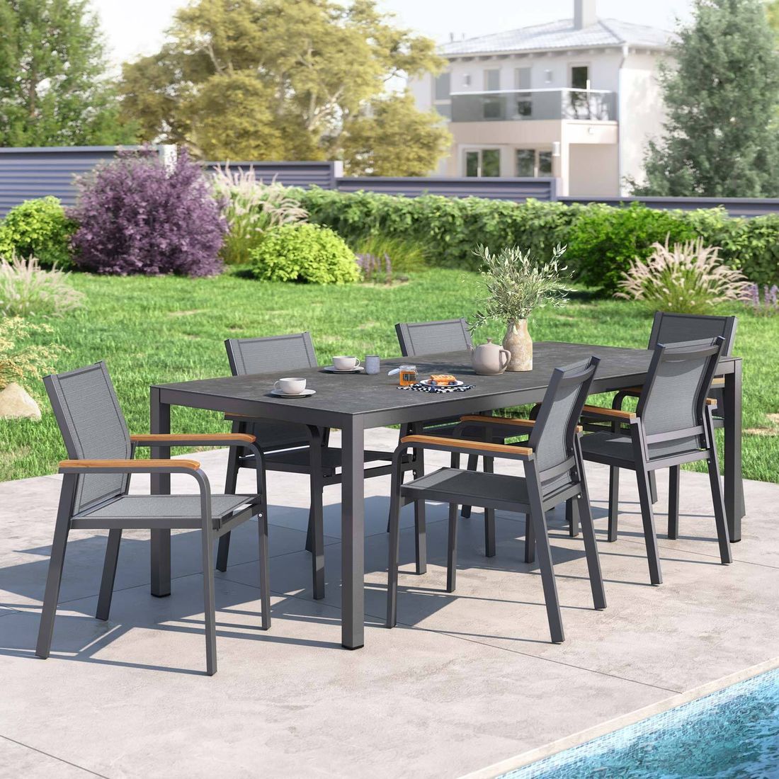 OUTLIV. Florenz Gartenmöbel-Set L (6 Plätze) Tisch 220x100cm