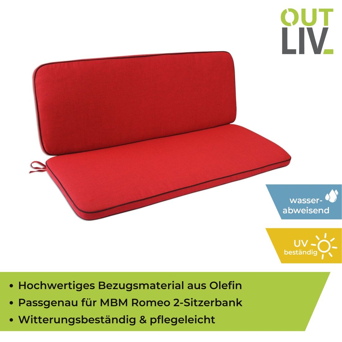 OUTLIV. Romeo 2-Sitzer Bankauflage 109x38/42x5cm Olefin