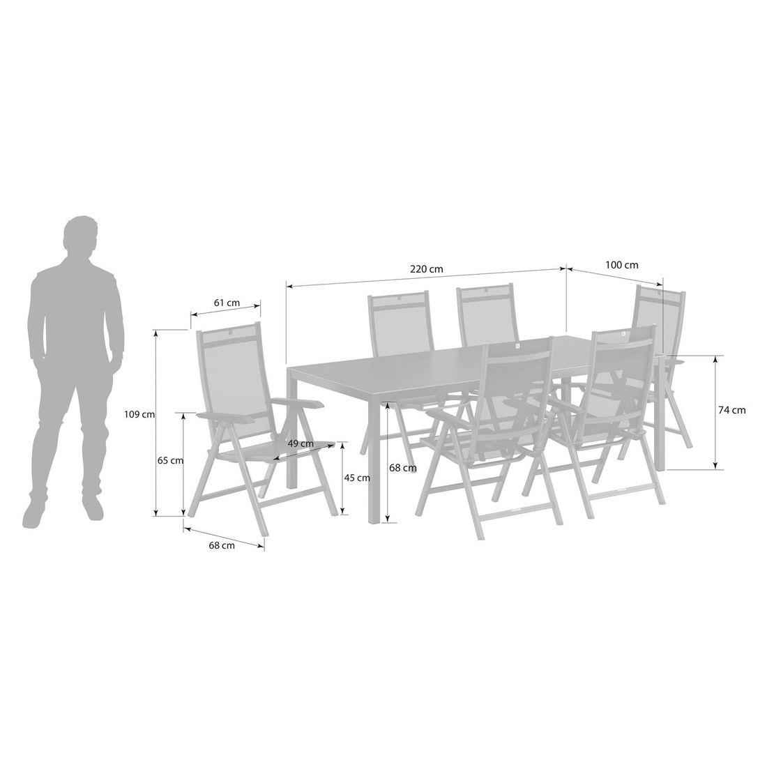 Kettler Basic Plus Gartenmöbel-Set L verstellbar (6 Plätze) Tisch 220x100cm