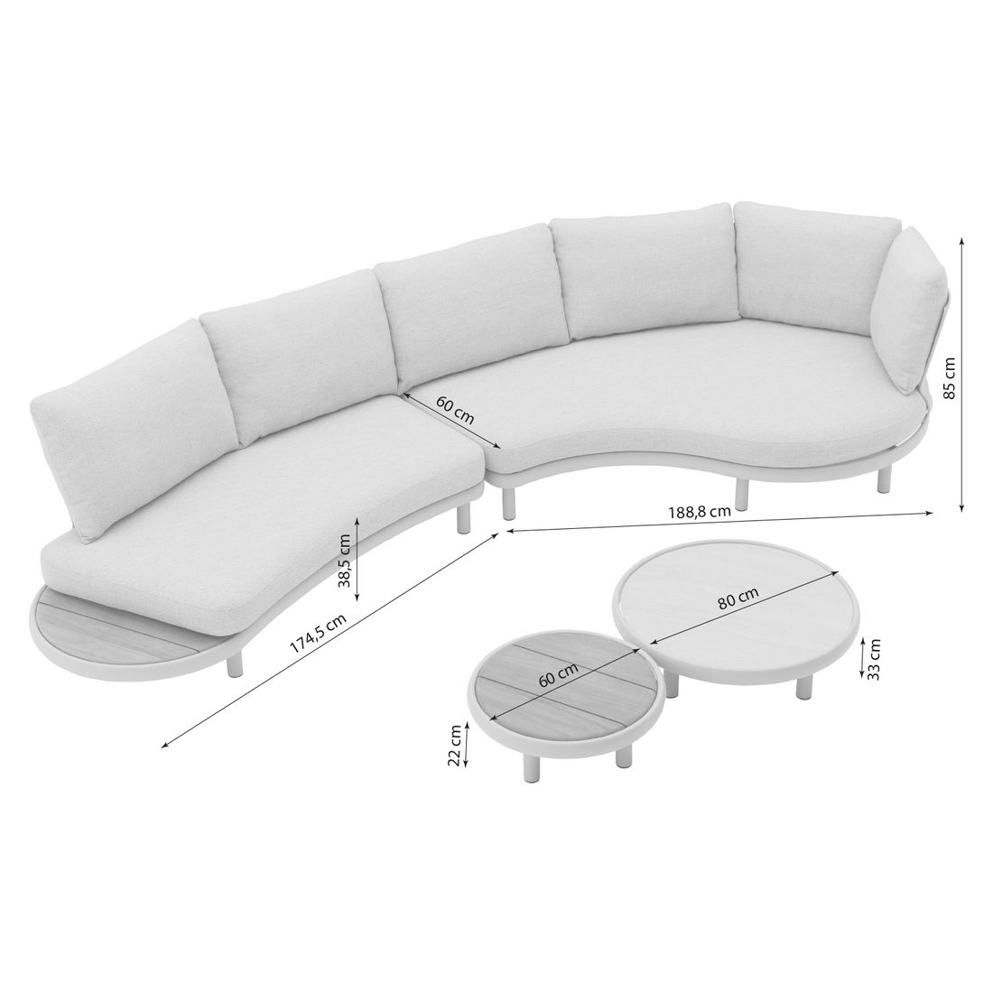 Zebra Wave Loungeset inkl. Loungetisch Aluminium/Sunproof