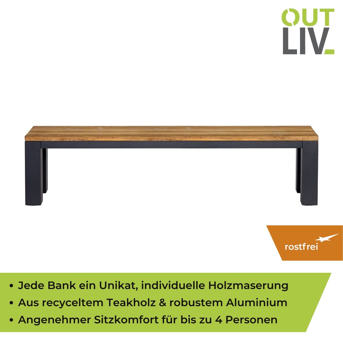OUTLIV. Atlanta Gartenbank Aluminium/Teak