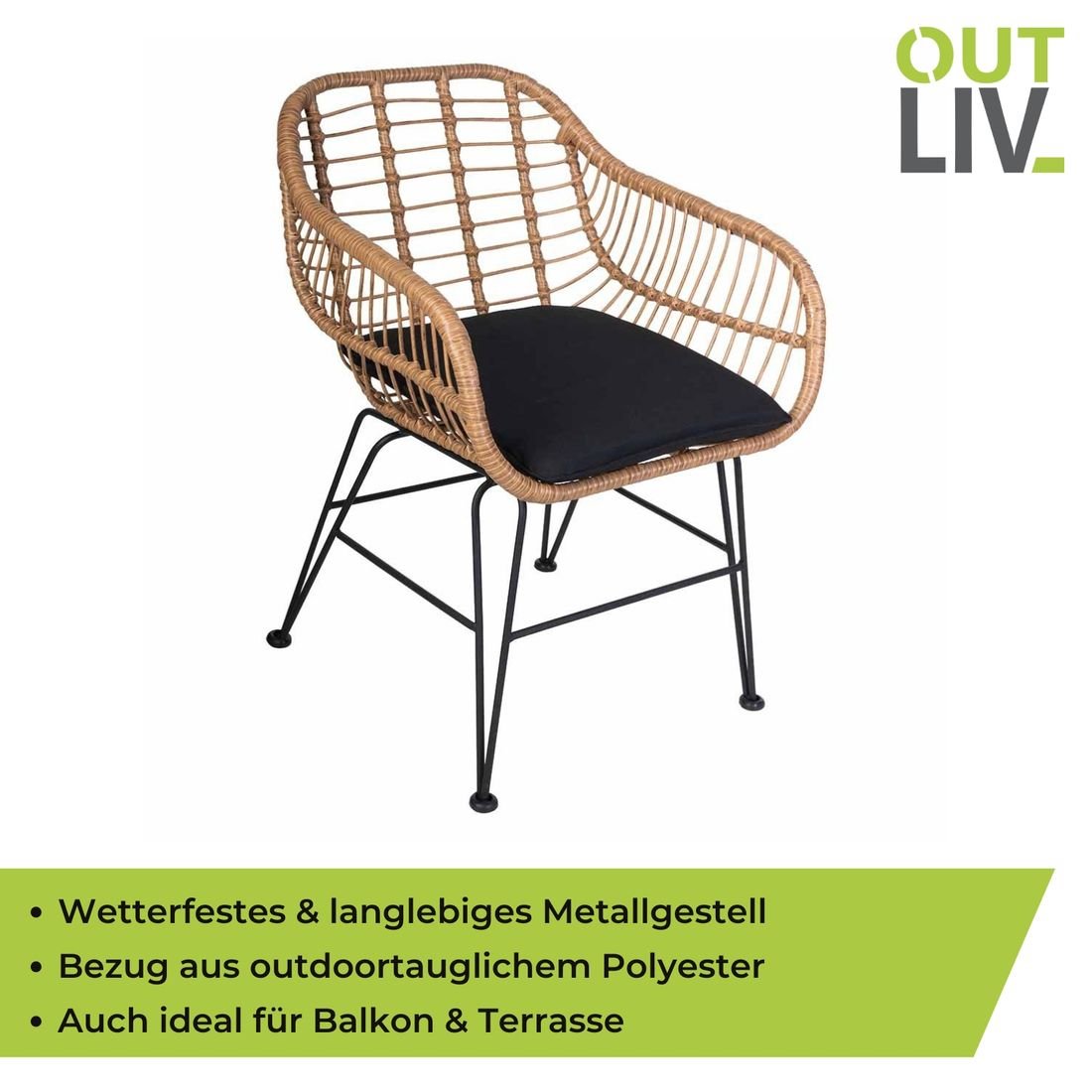OUTLIV. Gartenmöbel-Set 3-teilig Stahl/Geflecht