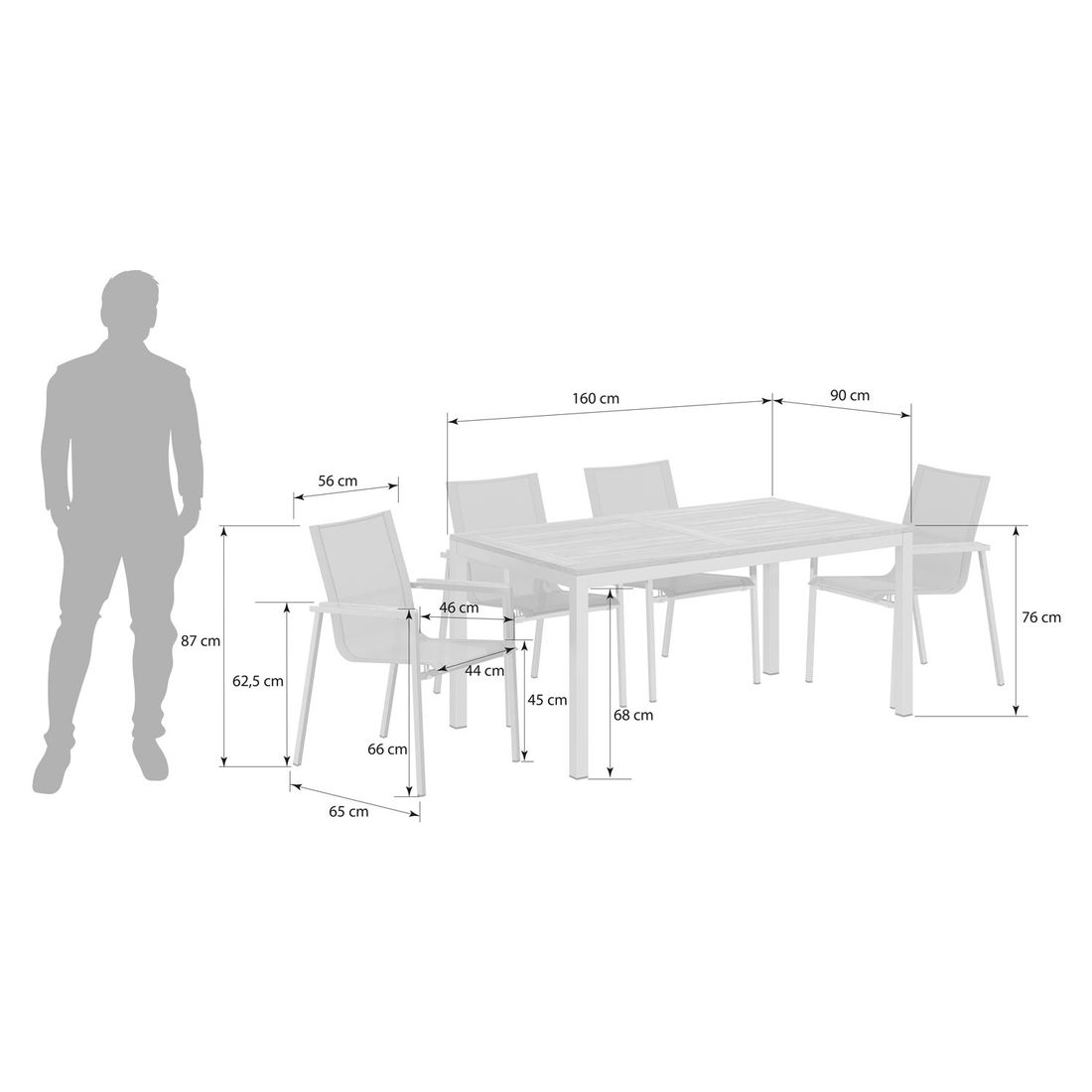 OUTLIV. Rimini Gartenmöbel-Set M (4 Plätze) Tisch 160x90cm