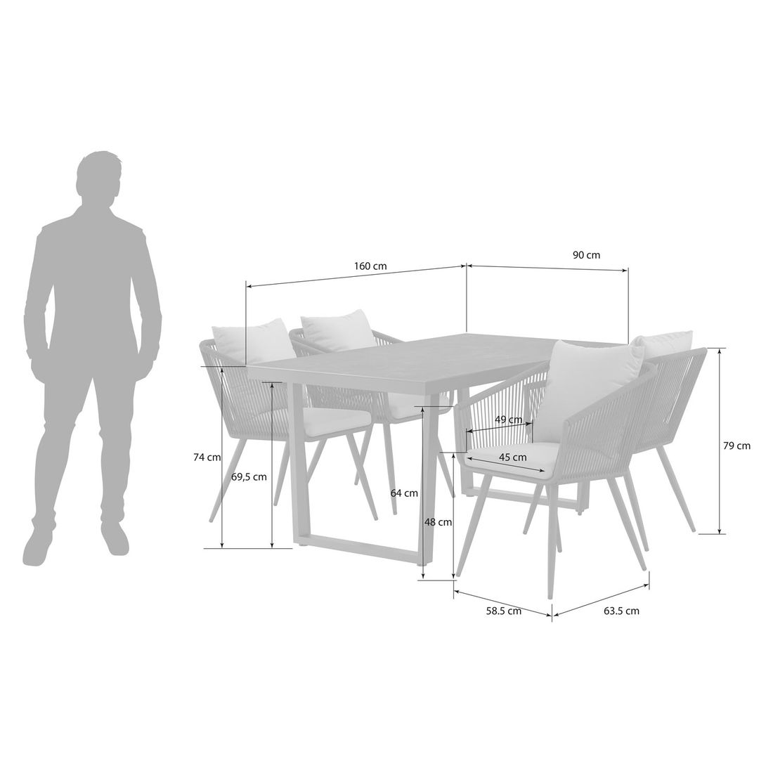 OUTLIV. Alex Gartenmöbel-Set M (4 Plätze) Tisch 160x90cm Kufe