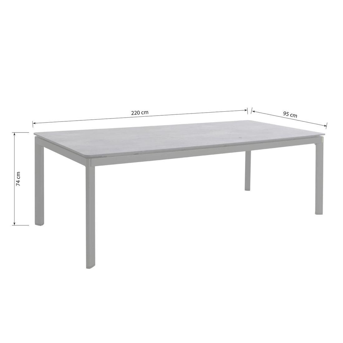 MWH Alutapo Gartentisch 220x95cm Aluminium/HPL