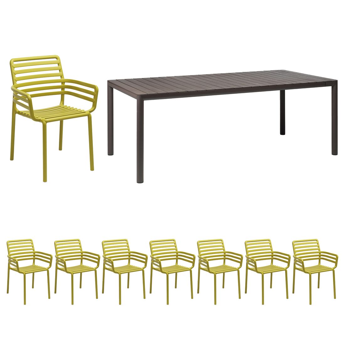 Nardi Doga Gartenmöbel-Set XL (8 Plätze) Tisch 211/275x100cm