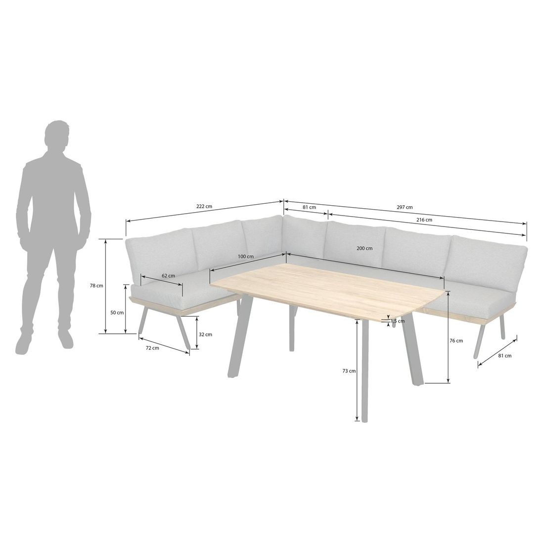 OUTLIV. Alkas Dininglounge Tisch 200x100cm Teak/Sunproof A-Beine