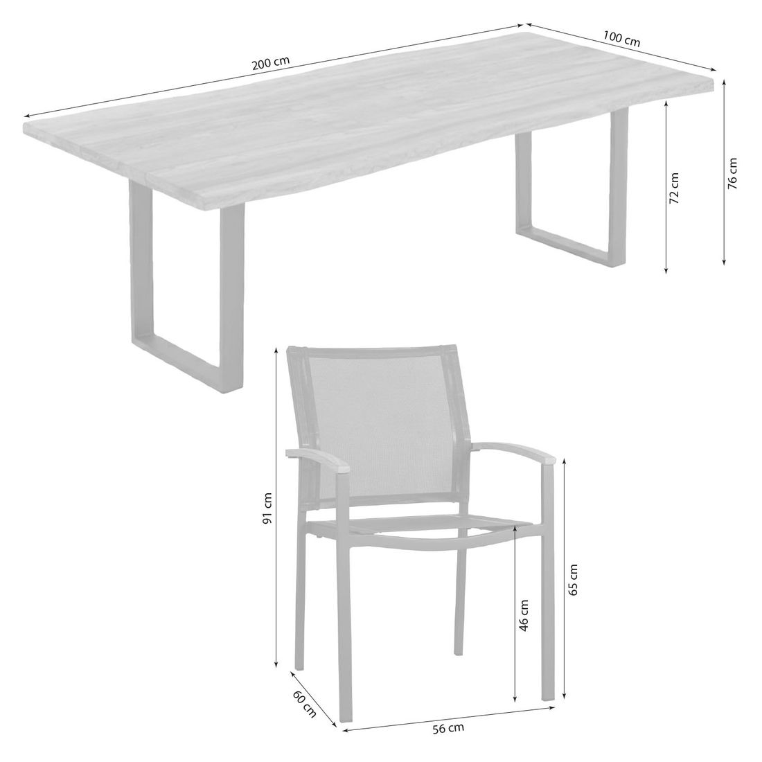 Zebra Alex Gartenmöbel-Set L (6 Plätze) mit OUTLIV. Tisch 200x100 cm