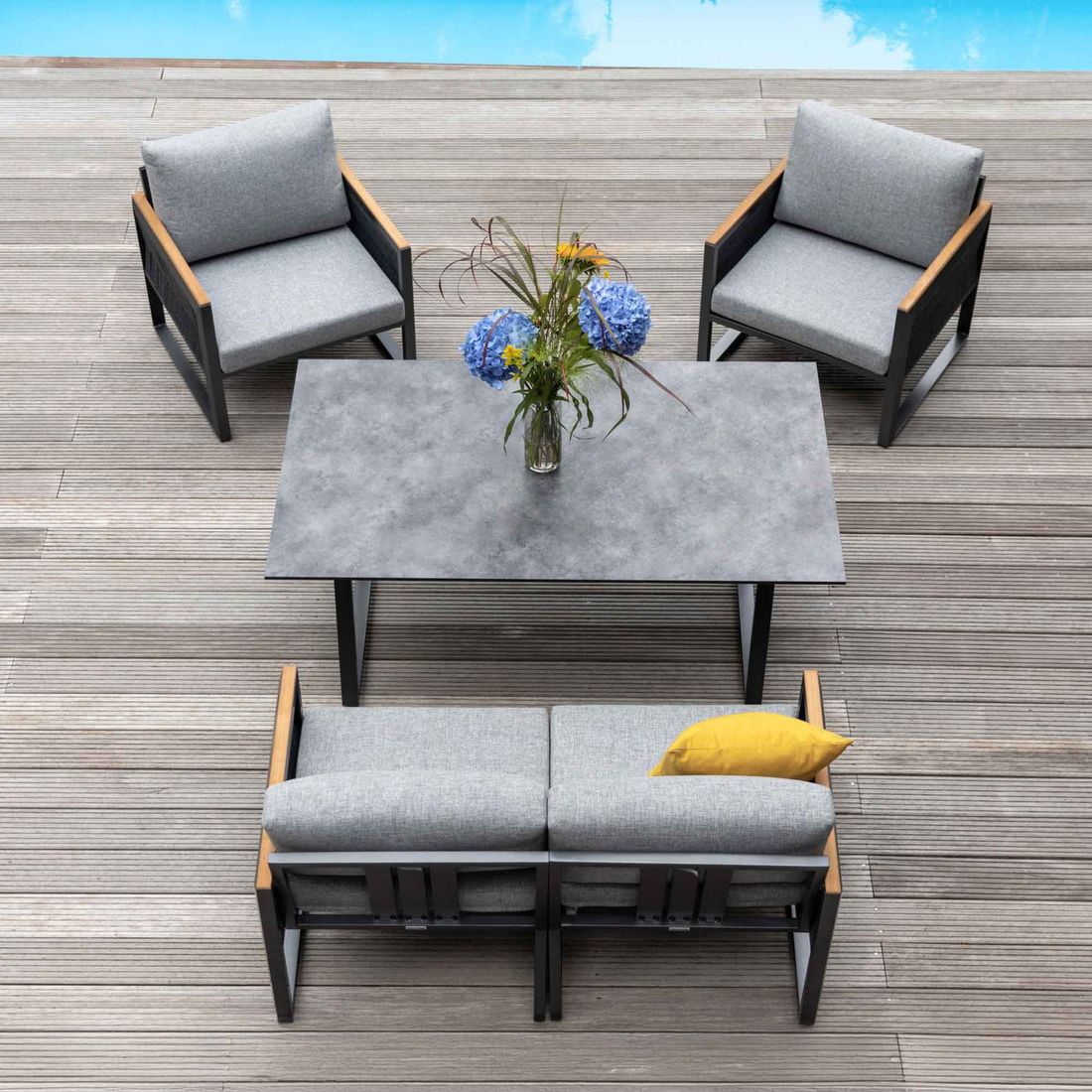 Kettler Ocean Skid Dininglounge Tisch 160x95cm Aluminium/Sunbrella