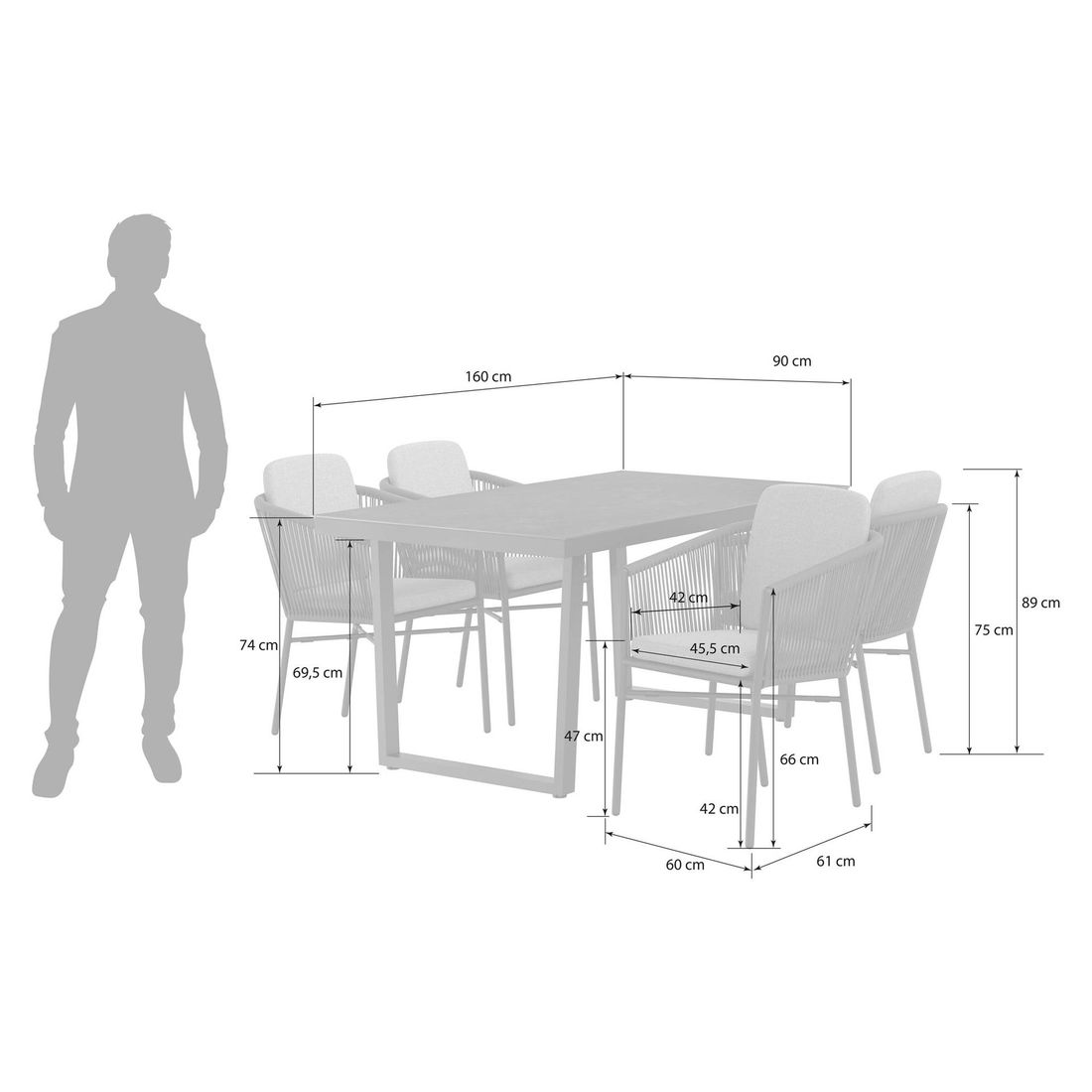 OUTLIV. Ohio Gartenmöbel-Set M (4 Plätze) Tisch 160x90cm Kufe