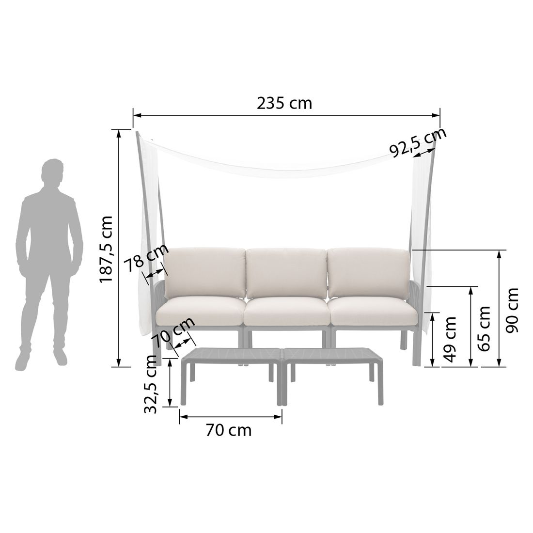 Nardi Komodo Gartenloungesofa inkl. Sonnenschutz Kunststoff/Sunbrella