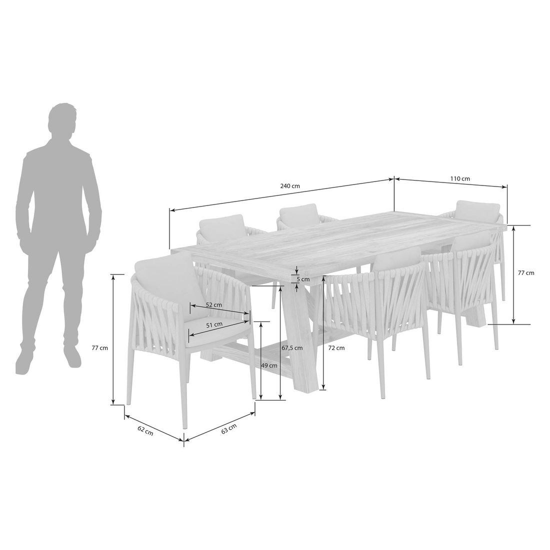 OUTLIV. Lena Gartenmöbel-Set L (6 Plätze) Tisch 240x110cm