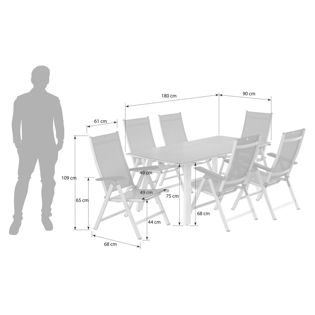 Kettler Basic Plus Gartenmöbel-Set L (6 Plätze) mit OUTLIV. Tisch 180x90cm