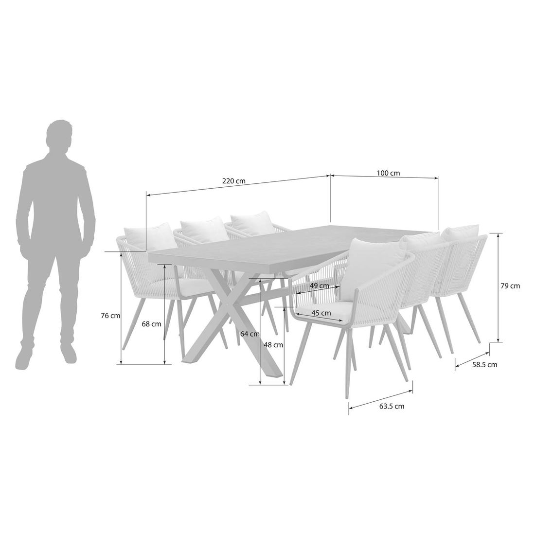 OUTLIV. Alex Gartenmöbel-Set L (6 Plätze) Tisch 220x100cm