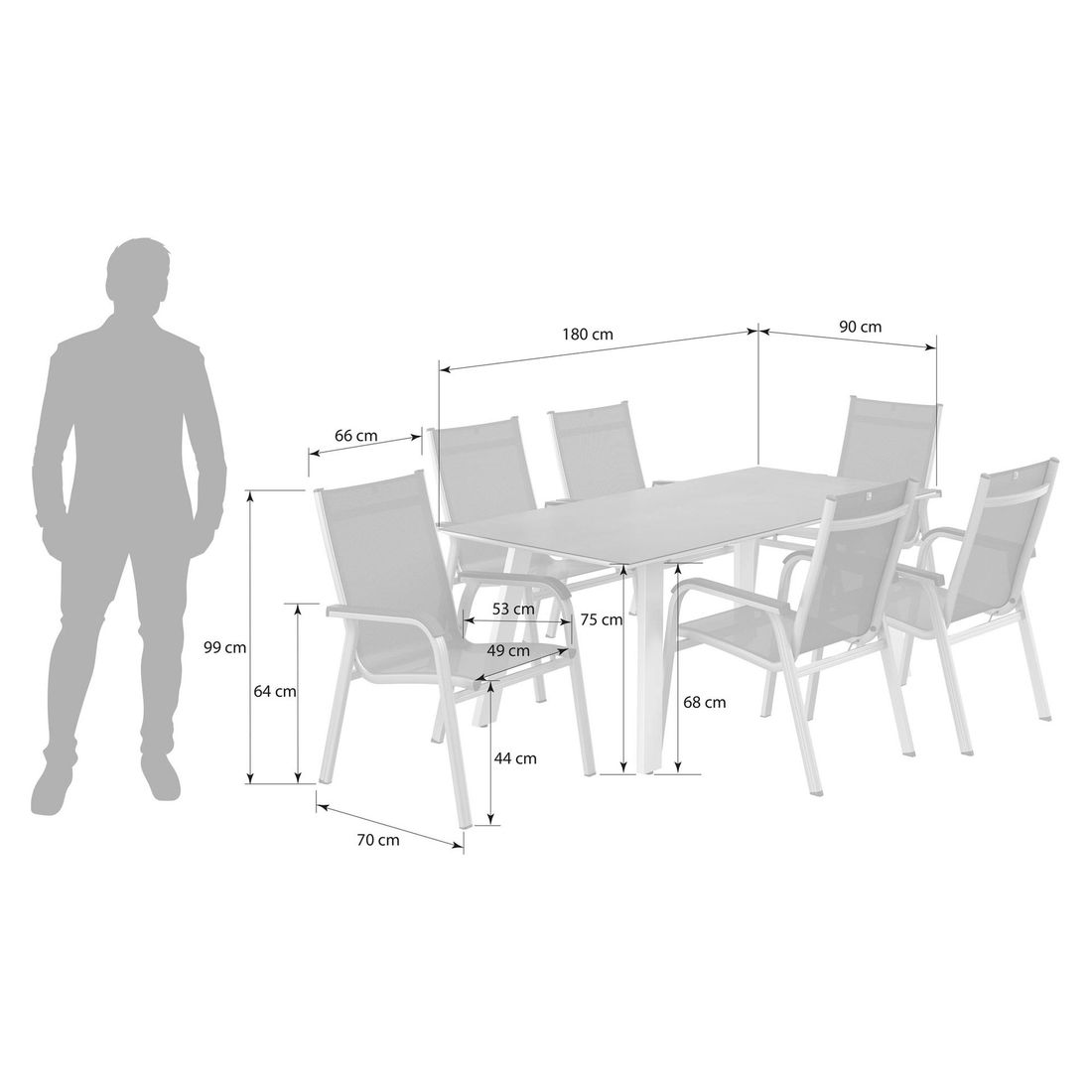 Kettler Basic Plus Gartenmöbel-Set L (6 Plätze) mit OUTLIV. Tisch 180x90cm