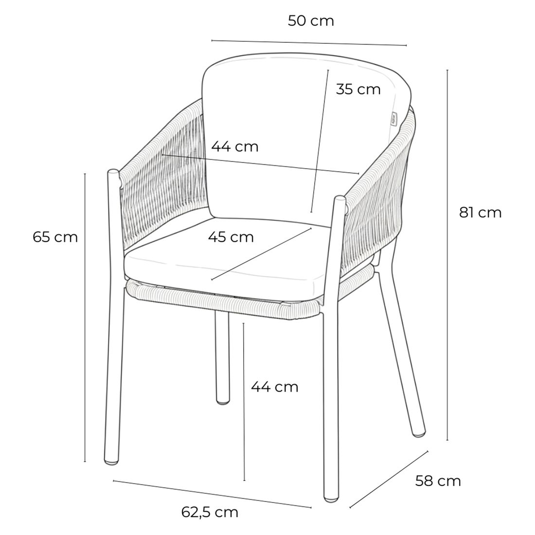 Hartman Altea Gartensessel Aluminium/Rope mit Sitz- und Rückenkissen