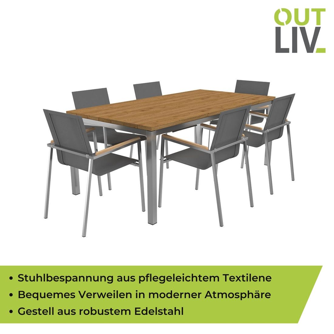 OUTLIV. Rimini Gartenmöbel-Set L (6 Plätze) Tisch 200x100cm