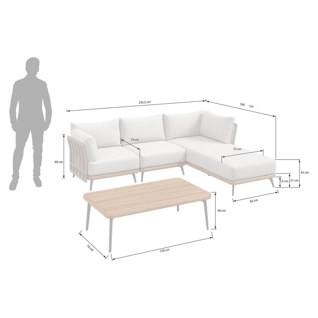 OUTLIV. Ava Ecklounge inkl. Loungetisch Akazie/Rope/Polyester
