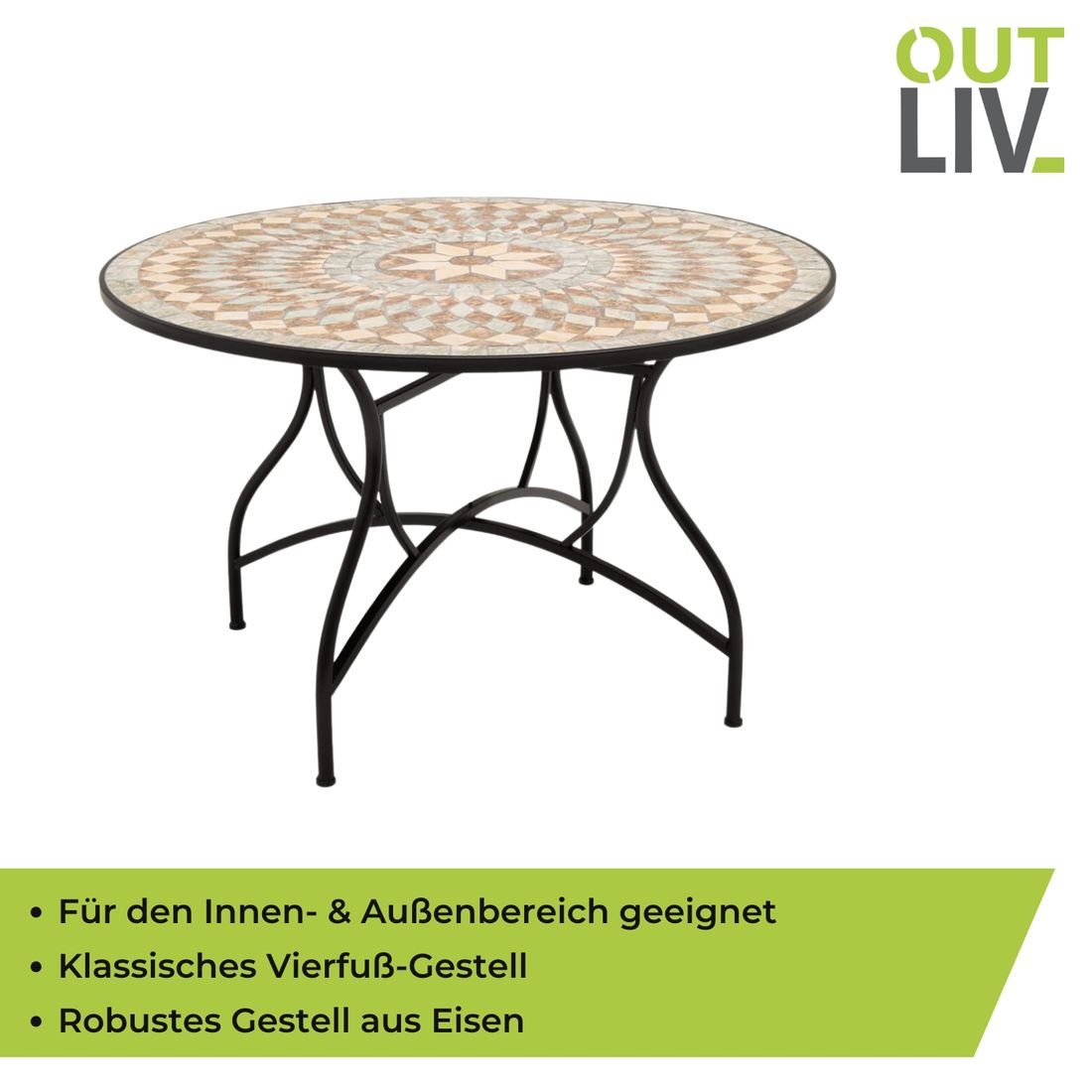 OUTLIV. Mosaik Gartentisch Ø120cm Eisen/Mosaik