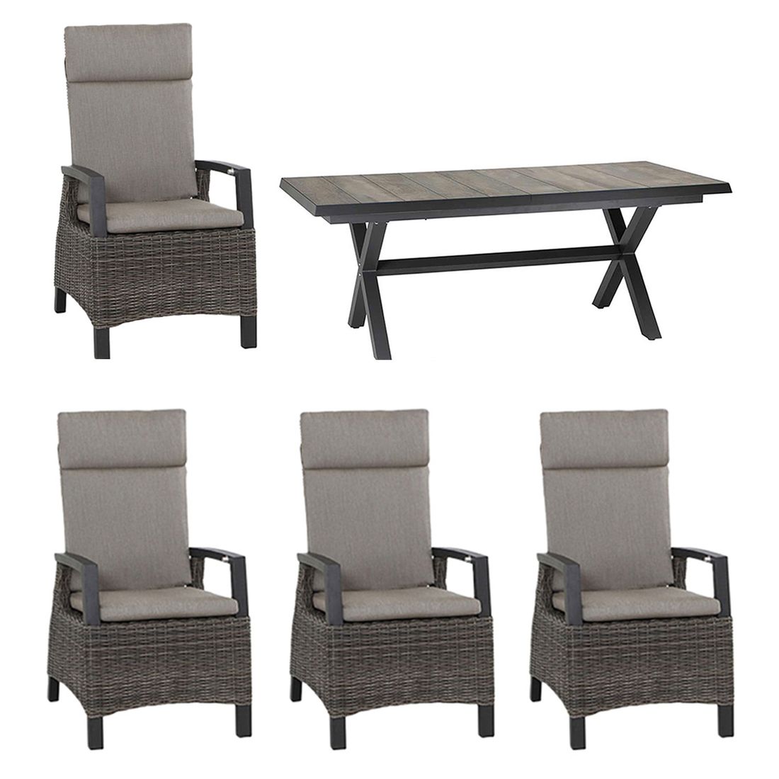 Siena Garden Corido Gartenmöbel-Set L verstellbar (6 Plätze) Tisch 200/260x100cm