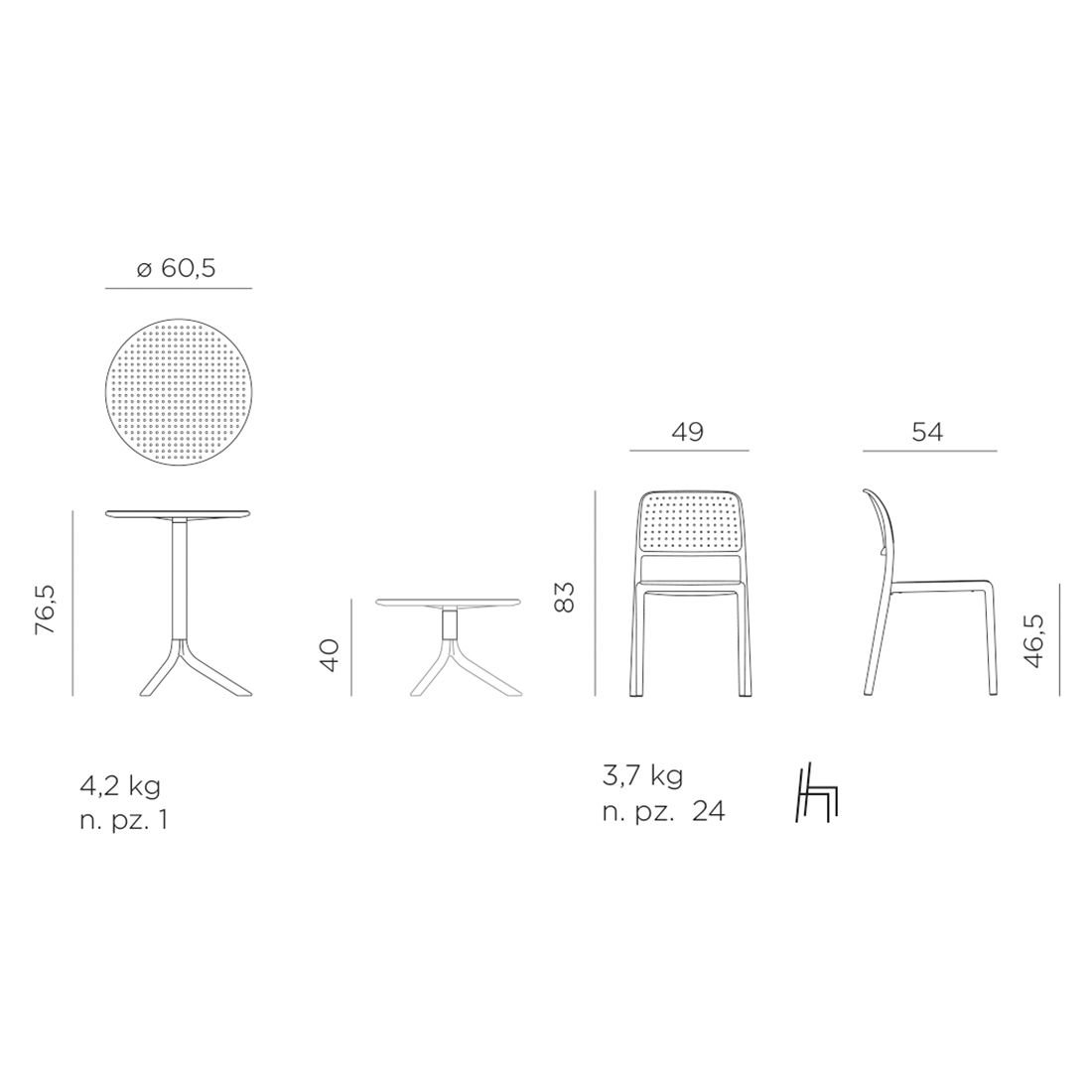 Nardi Bora Bistrot Gartenmöbel-Set 3-tlg. Kunststoff