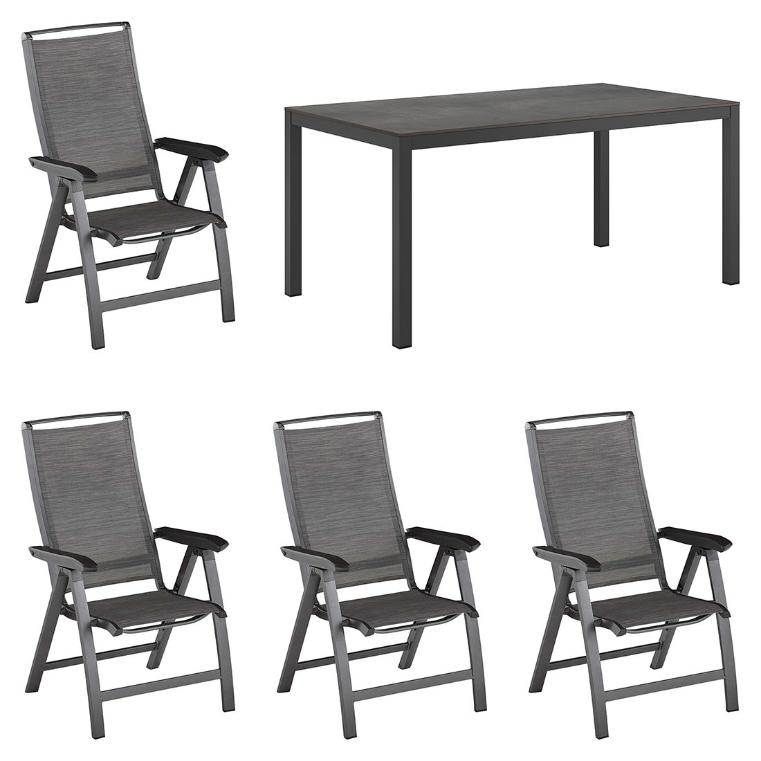 Kettler Forma II Gartenmöbel-Set M verstellbar (4 Plätze) mit OUTLIV. Tisch 160x90cm