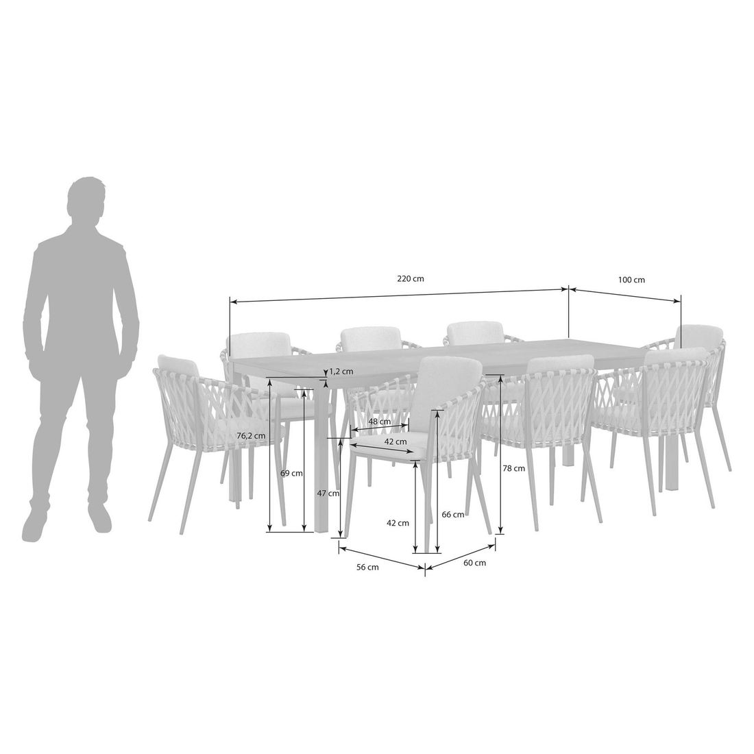 OUTLIV. Cairns Gartenmöbel-Set XL (8 Plätze) Tisch 220x100cm Aluminium/HPL Vierfuß