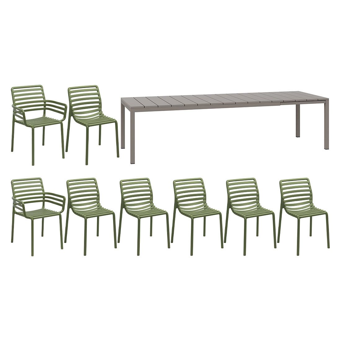 Nardi Doga Gartenmöbel-Set XL (8 Plätze) Tisch 210/280x100cm