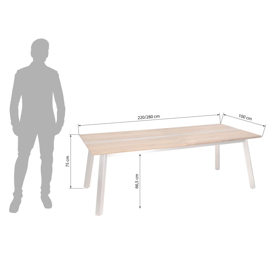 Zebra Linax Ausziehtisch 220/280x100cm Edelstahl/Teak