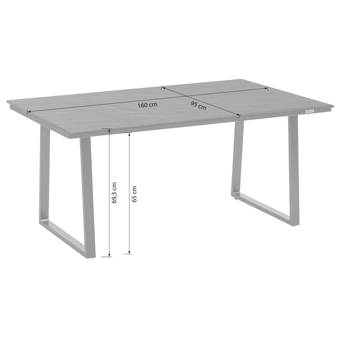Kettler Zenith Low Dining Dininglounge Tisch 160x95cm Aluminium/Olefin
